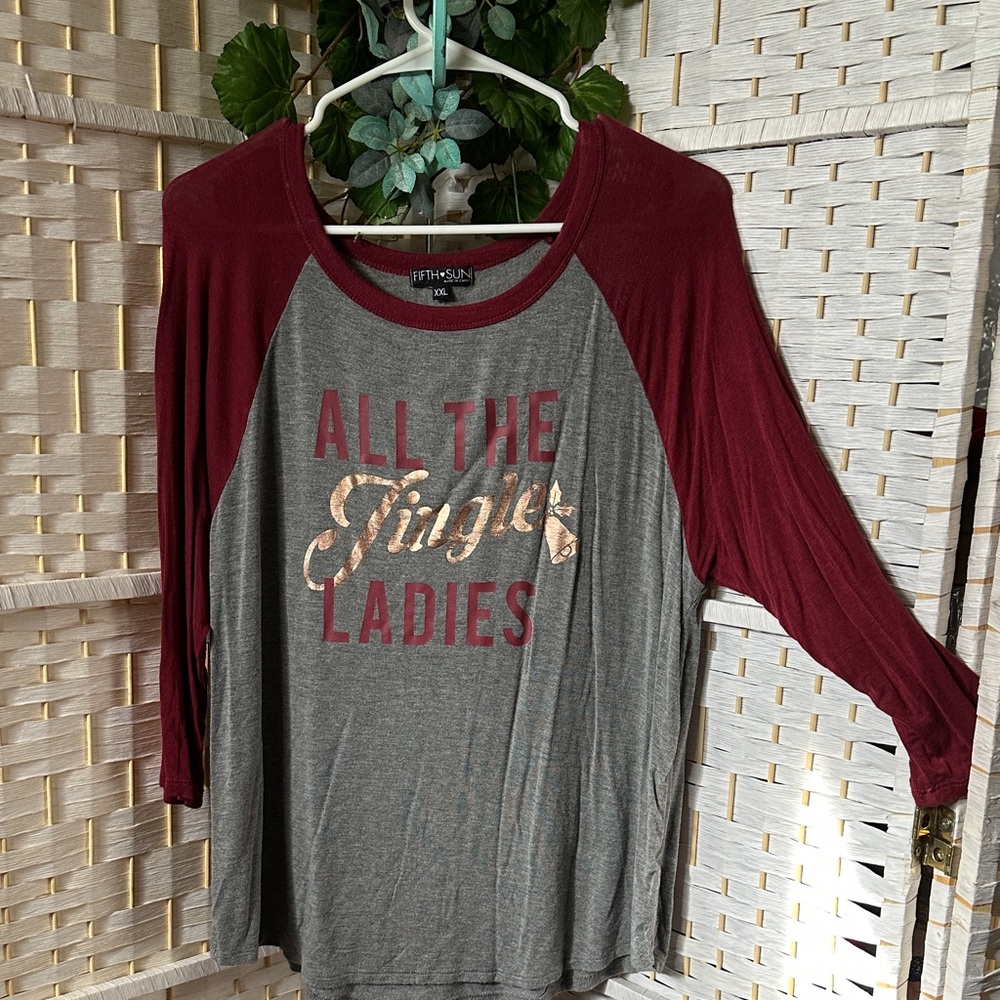 Fifth Sun Burgundy and Gray Graphic Long Sleeve Top